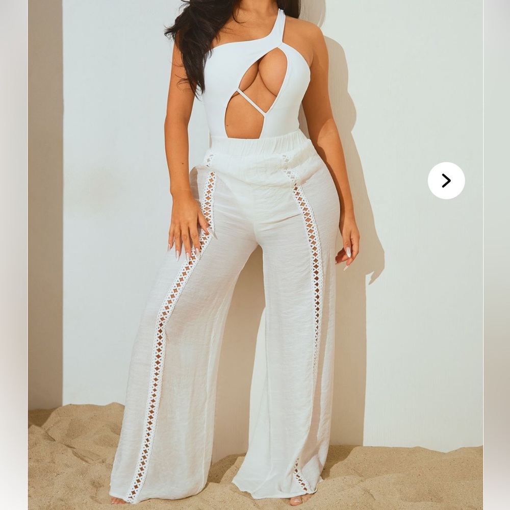 Elegant White Bathing Suit Cover Up Pants